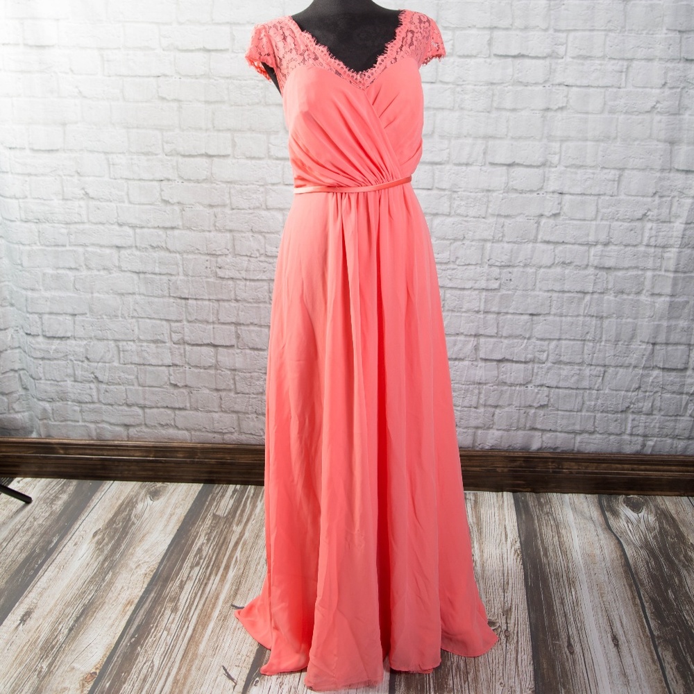 Long Coral Formal or Bridesmaid Dress. Size 16.